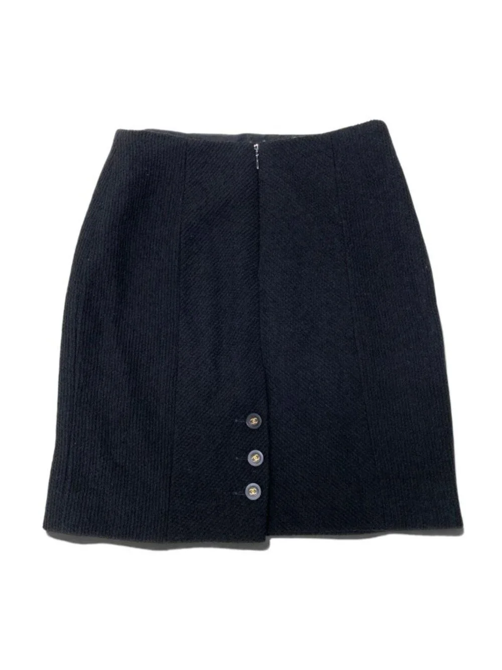 Chanel CC Logo Pencil Skirt Knee Length Black 38